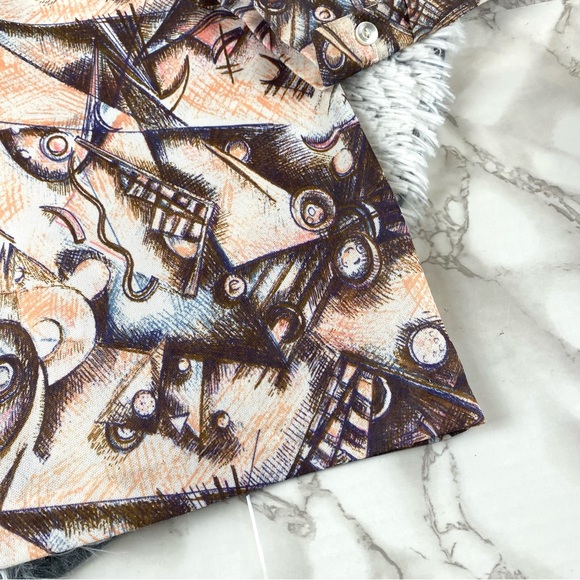 Vintage 70s Retro Abstract Print Polyester Button Down EUC - Picture 6 of 10